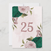 carte de numéro de tableau des fleurs rose vert ém (Dos)