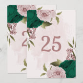 carte de numéro de tableau des fleurs rose vert ém (Devant / Derrière)