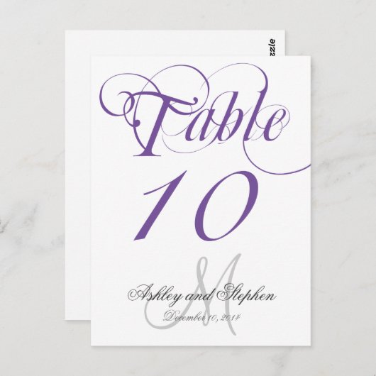 Carte de numéro de tableau du Mariage de monogramm (Devant / Derrière)