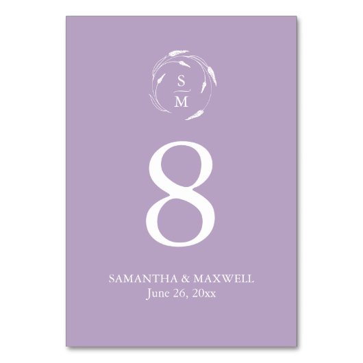 Carte de numéro de tableau du Mariage Lavender Pur (Dos)