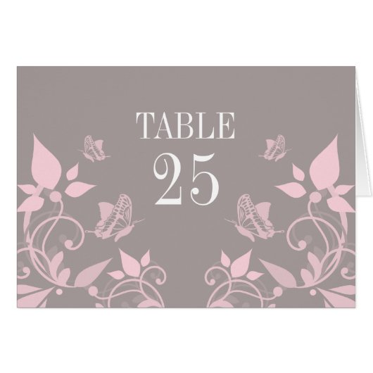 Carte de numéro de tableau du papillon rose (Devant horizontal)