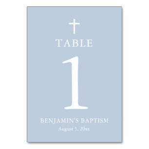 Carte de numéro de tableau Dusty Blue Cross Boy Ba