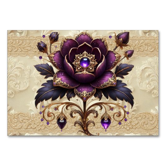 Carte de numéro de tableau florale à bijoux pourpr (Devant)