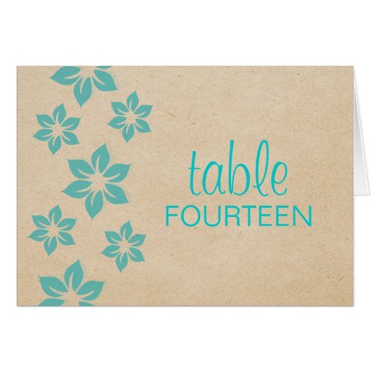 Carte de numéro de tableau florale tropicale Turqu (Devant horizontal)