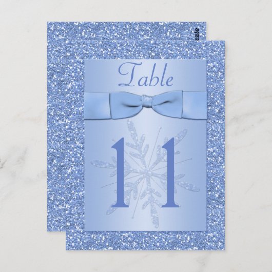 Carte de numéro de tableau Glitt bleu glace Snowfl (Devant / Derrière)