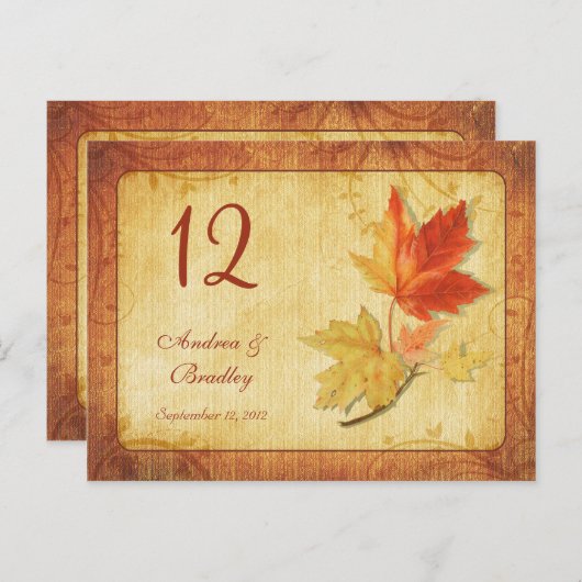 Carte de numéro de tableau Mariage de congés autom (Devant / Derrière)