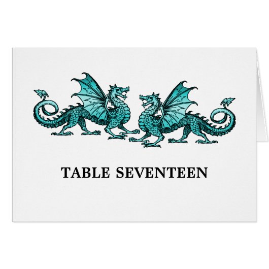 Carte de numéro de tableau turquoise Elegant Drago (Devant horizontal)