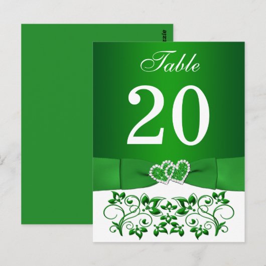 Carte de numéro de tableau vert, blanc (Devant / Derrière)