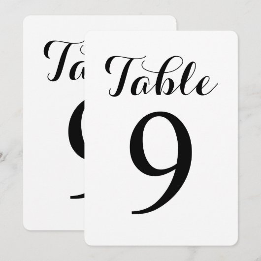 Carte de numéros de table 9 | Table moderne de sty (Devant / Derrière)