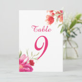 Carte de numéros de table à fleurs aquarelle rose (Debout devant)