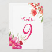 Carte de numéros de table à fleurs aquarelle rose (Devant / Derrière)