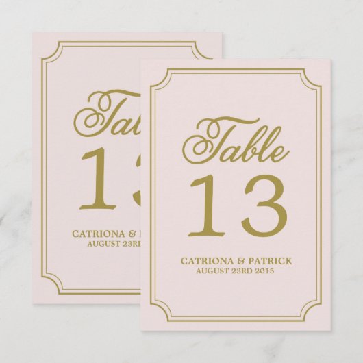 Carte de numéros de table à motif écriture fantais (Devant / Derrière)