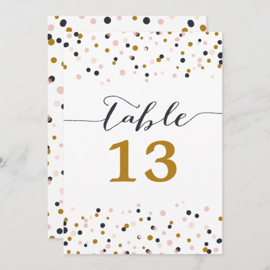 Carte de numéros de table à points de confettis ro (Devant / Derrière)