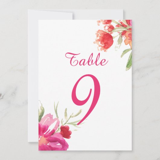 Carte de numéros de table avec fleurs aquarelles r (Devant)