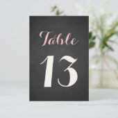 Carte de numéros de table écriture rose et blanc s (Debout devant)