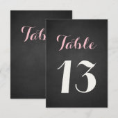 Carte de numéros de table écriture rose et blanc s (Devant / Derrière)