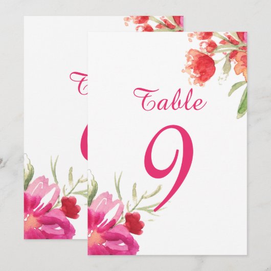 Carte de numéros de table Fleur posée aquarelle ro (Devant / Derrière)