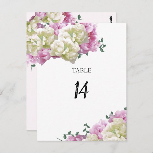 Carte de numérotation de table avec fleurs de pivo (Devant / Derrière)