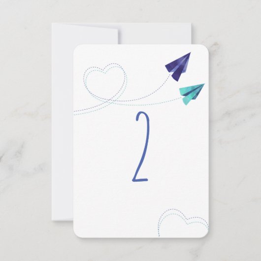 Carte de numérotation de table en aquarelle d'avio (Devant)