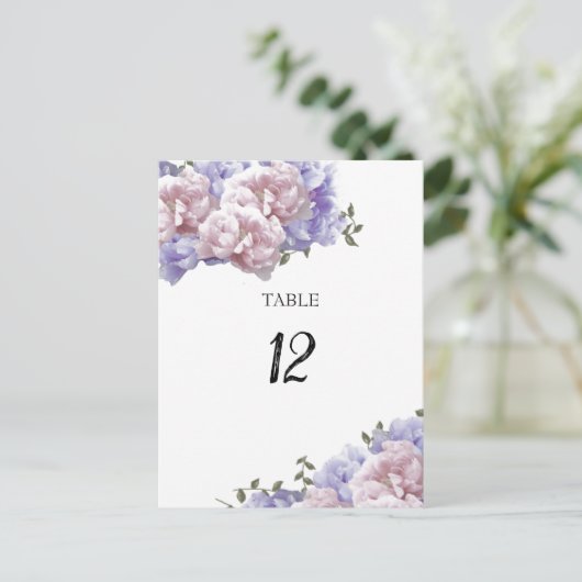Carte de numérotation de table florale de pivoine (Debout devant)