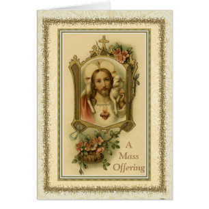 Carte de offre de coeur sacré de masse catholique