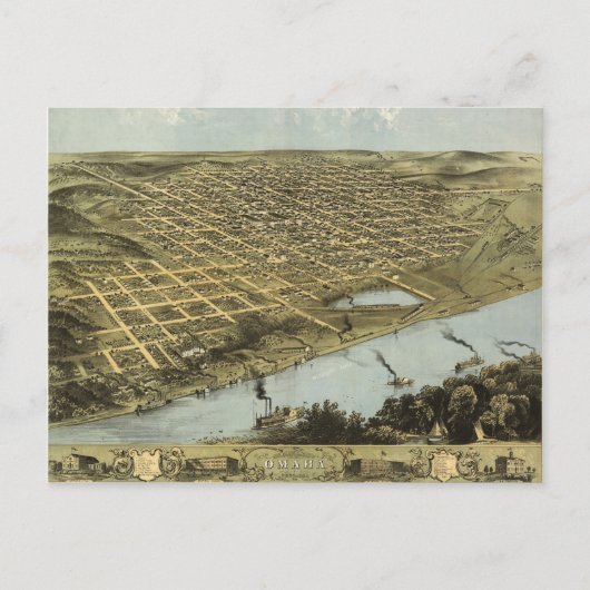 Carte de Omaha Nebraska vue d'oiseau (1868) (Devant)