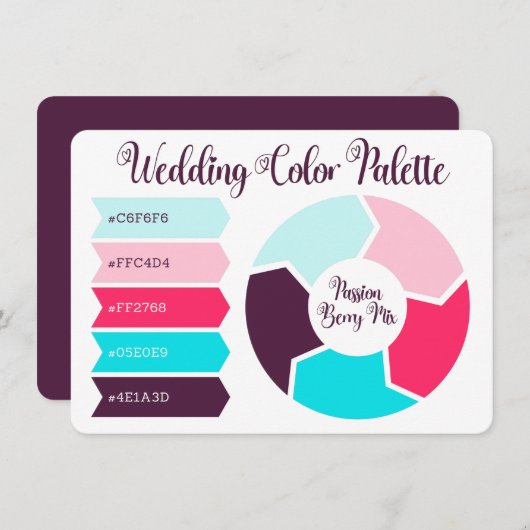 Carte de palette de couleurs de mariage avec codes (Devant / Derrière)