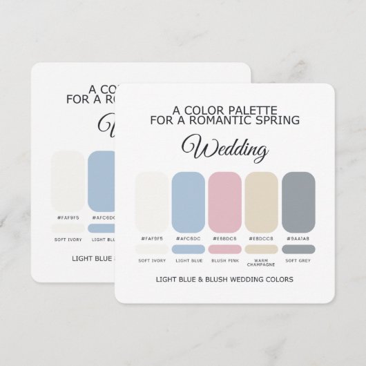 Carte de Palette de Couleurs de Mariage Bleu Clair (Devant / Derrière)