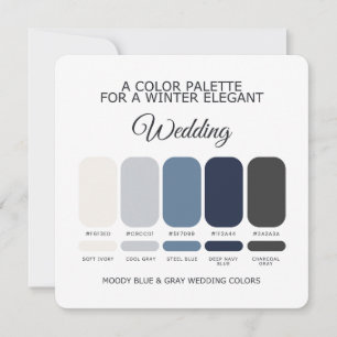 Carte de Palette de Couleurs de Mariage Bleu et Gr
