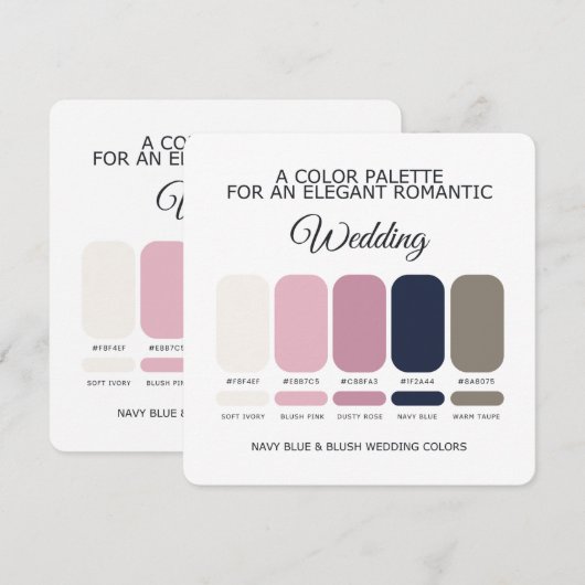 Carte de Palette de Couleurs de Mariage Bleu Marin (Devant / Derrière)