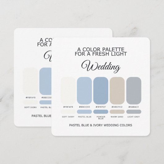 Carte de Palette de Couleurs de Mariage Bleu Paste (Devant / Derrière)