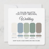 Carte de Palette de Couleurs de Mariage Bleu Pouss (Dos)