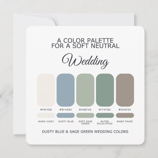 Carte de Palette de Couleurs de Mariage Bleu Pouss (Devant)
