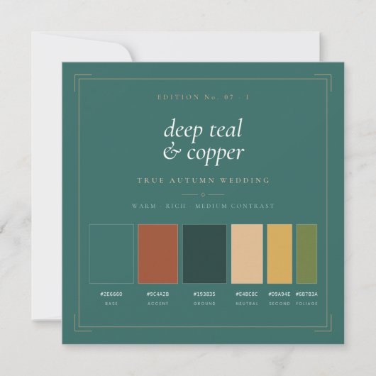 Carte de palette de couleurs de mariage Deep Teal (Devant)