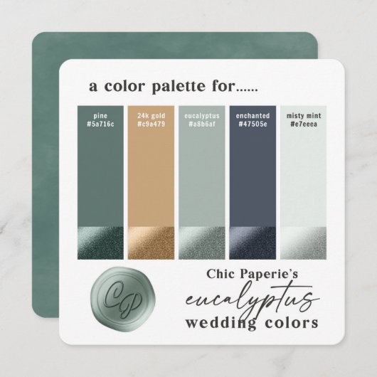 Carte de palette de couleurs de mariage d'été vert (Devant / Derrière)
