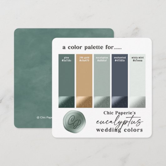 Carte de palette de couleurs de mariage Été Vert E (Devant / Derrière)