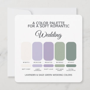 Carte de palette de couleurs de mariage lavande et