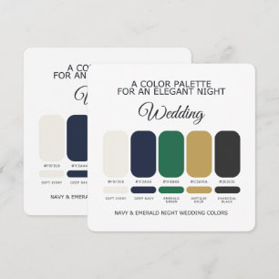 Carte de palette de couleurs de mariage Navy et Ém