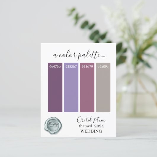 Carte de palette de couleurs de mariage Orchidée C (Debout devant)