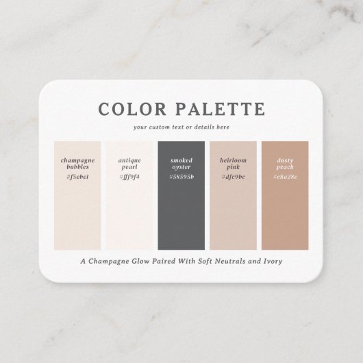 Carte de palette de couleurs de mariage Rose Chale (Devant)