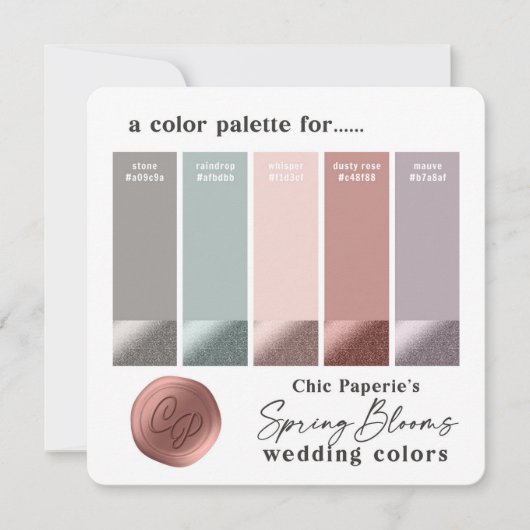 Carte de palette de couleurs de mariage rose et ma (Devant)
