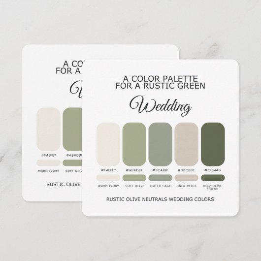 Carte de Palette de Couleurs de Mariage Rustique V (Devant / Derrière)