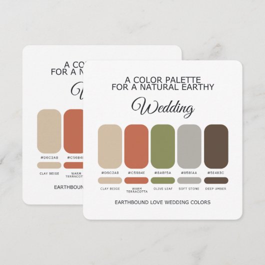 Carte de Palette de Couleurs de Mariage Tons de Te (Devant / Derrière)