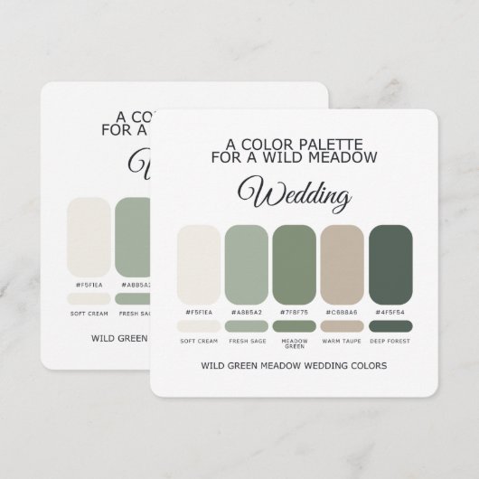 Carte de Palette de Couleurs de Mariage Vert (Devant / Derrière)