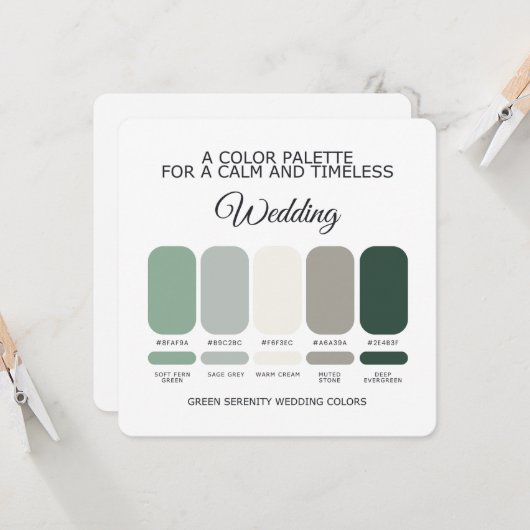 Carte de Palette de Couleurs de Mariage Vert (Devant/Arrière en situation)