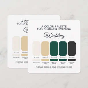 Carte de palette de couleurs de mariage Vert émera