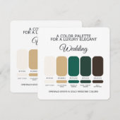 Carte de palette de couleurs de mariage Vert Émera (Devant / Derrière)
