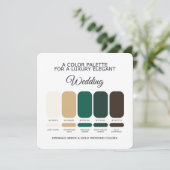 Carte de palette de couleurs de mariage Vert Émera (Debout devant)