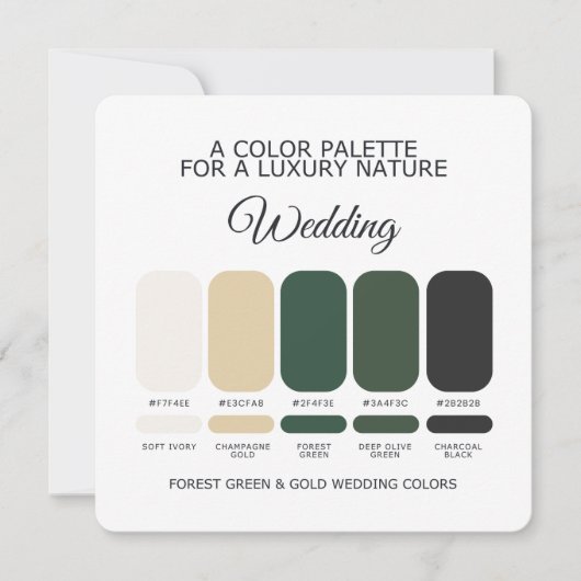 Carte de Palette de Couleurs de Mariage Vert Forêt (Devant)