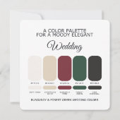 Carte de palette de couleurs de mariage vert forêt (Dos)